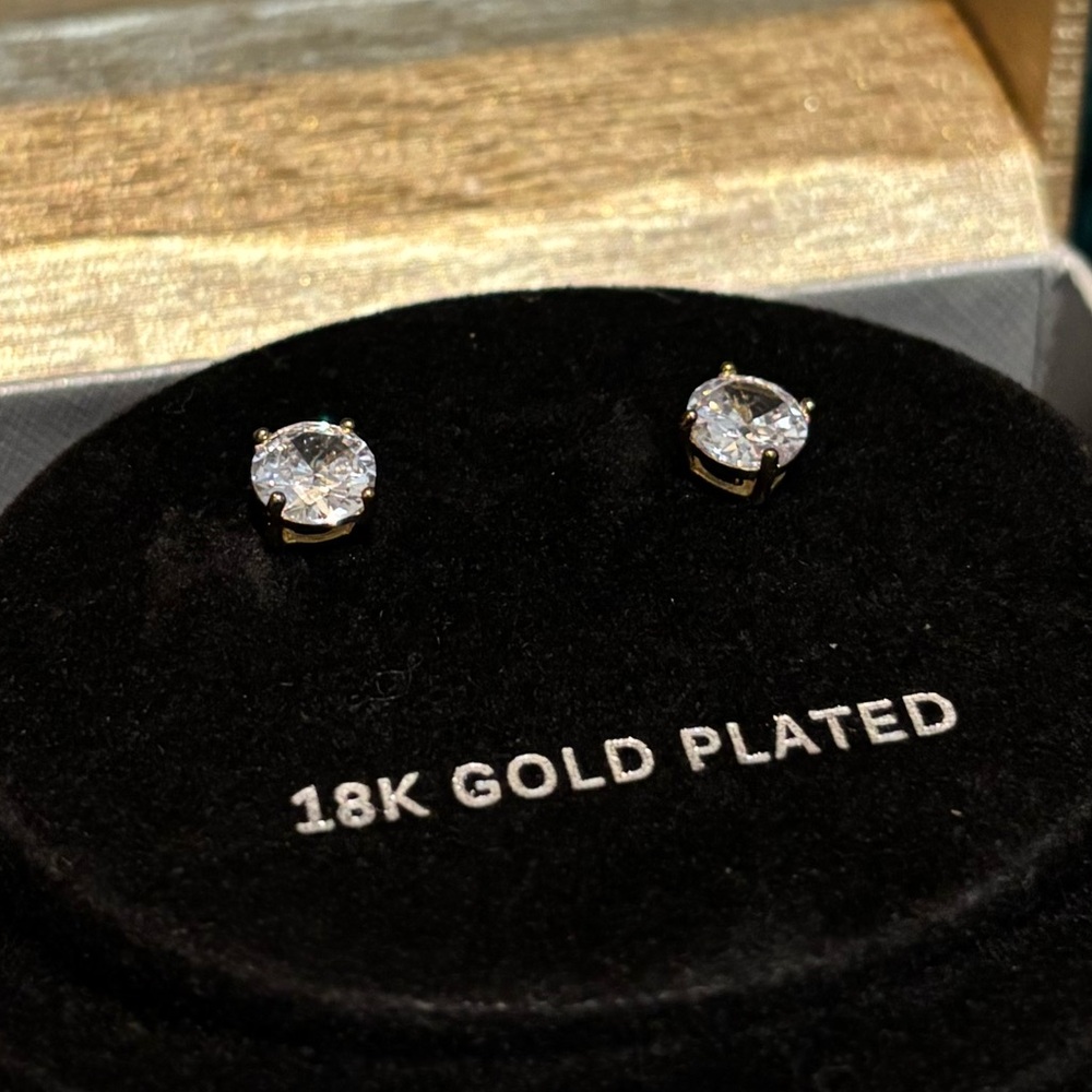 Yellow Gold Tone Cubic Zirconia Post Earrings